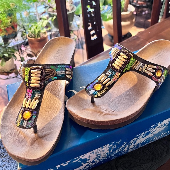 Rialto Shoes - Rialto Bright/Multi Beaded Thong Sandals